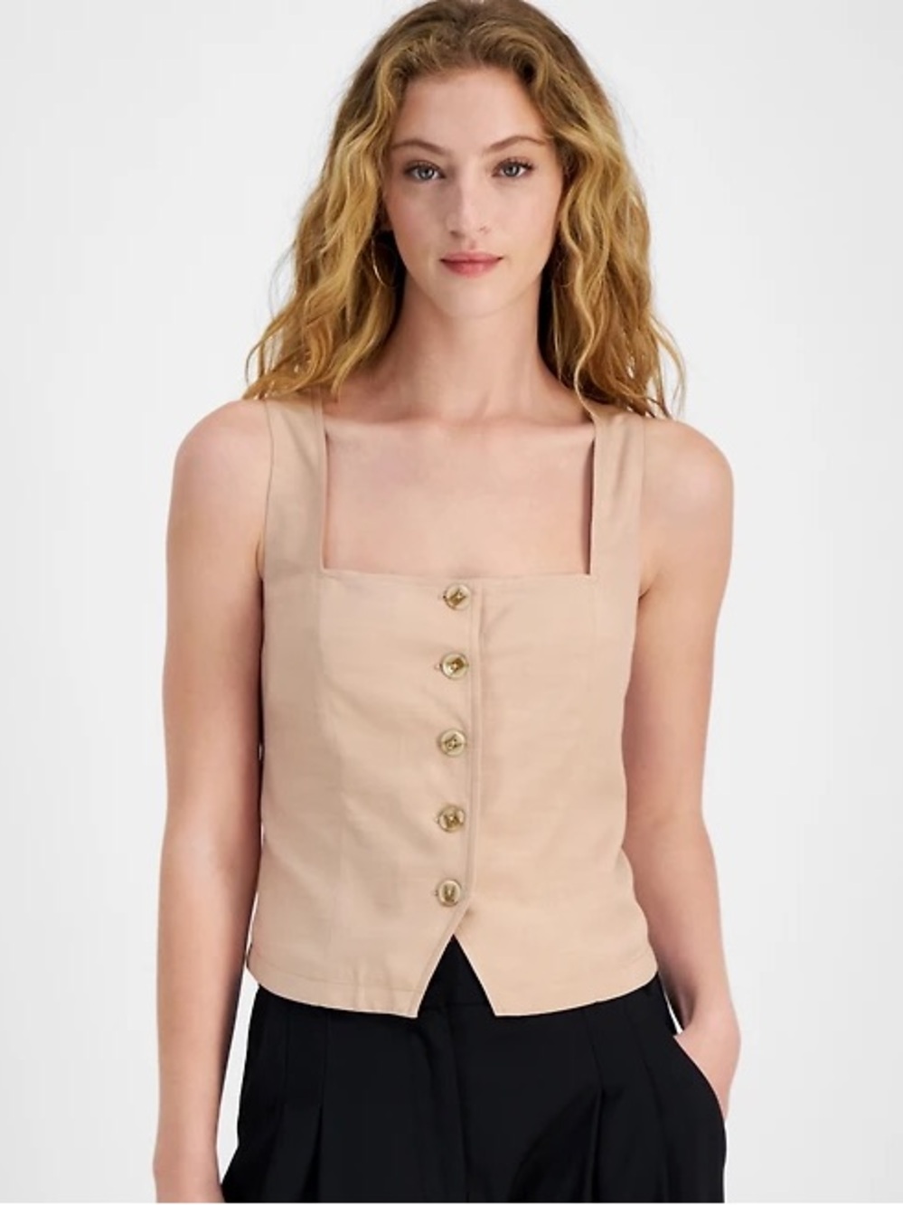 Bar III Sleeveless Button-Front Vest in Beige Fall Neutral - Size XL